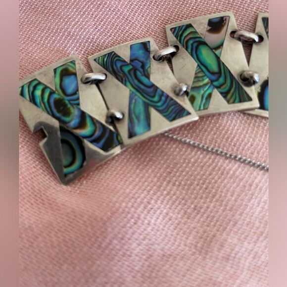 Sterling Silver and Abalone Bracelet Taxco Mexico - Picture 5 of 9